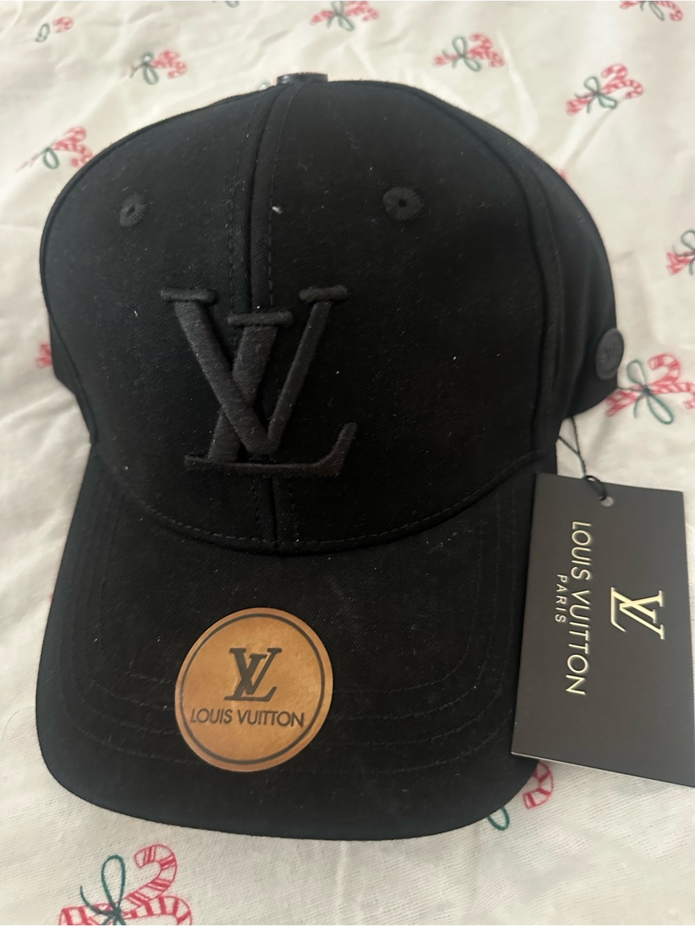 Louis Vuitton Black Embroidered LV Baseball Cap with Leather Patch